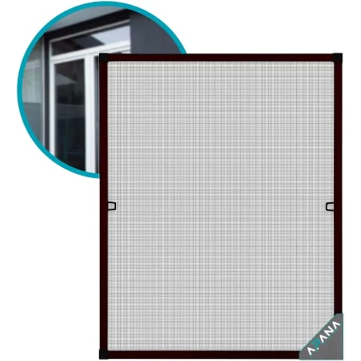 APANA - Fenster Fliegengitter mit Alurahmen & strapazierfähigem Fiberglasgewebe - Insektenschutz Fenster mit umlaufender Bürstendichtung - Fenster Montage ohne Bohren (120 x 140 cm | Braun) – Bild 1
