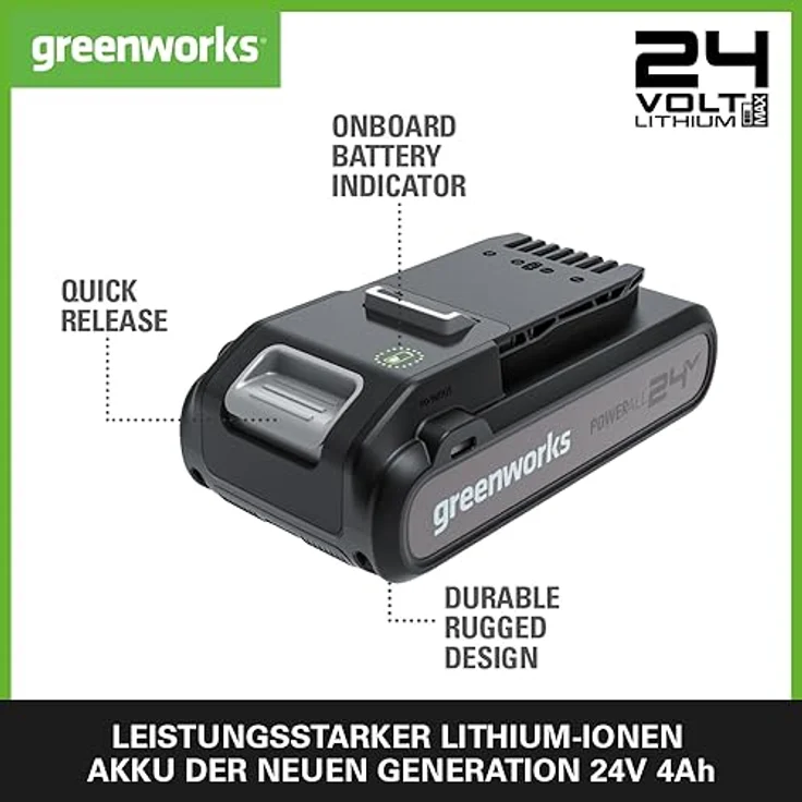 Greenworks G24B4+ 24V Akku und Typ C Power Bank - Leistungsstarker Lithium-Ionen Akku, schnelles Aufladen, 2 Jahre Garantie – Bild 2