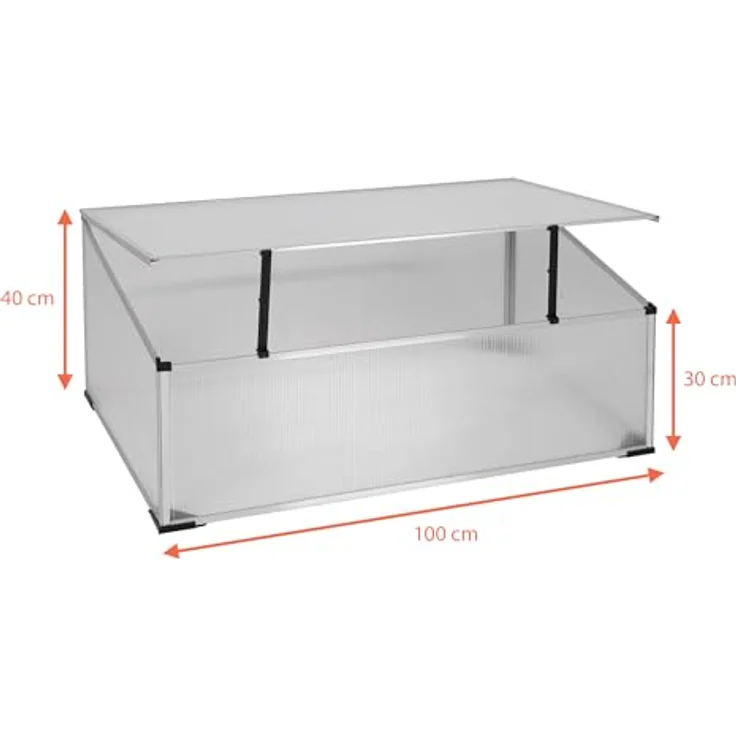 Spetebo Frühbeetkasten mit Aluminium Rahmen - Kleines Gewächshaus - 100 x 60 cm - Polycarbonat Treibhaus Kasten Gemüsebeet Abdeckung - Transparent – Bild 2
