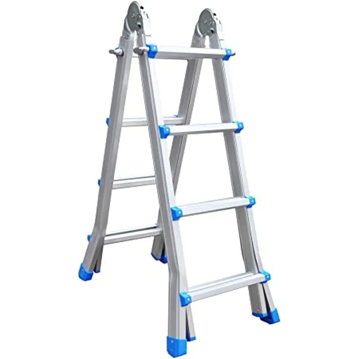 Vago-Tools VaGo Klappleiter Teleskopleiter Stehleiter 4x4 Mehrzweckleiter Alu Leiter, belastbar bis 150 kg, extrabreite Bodentraversen
