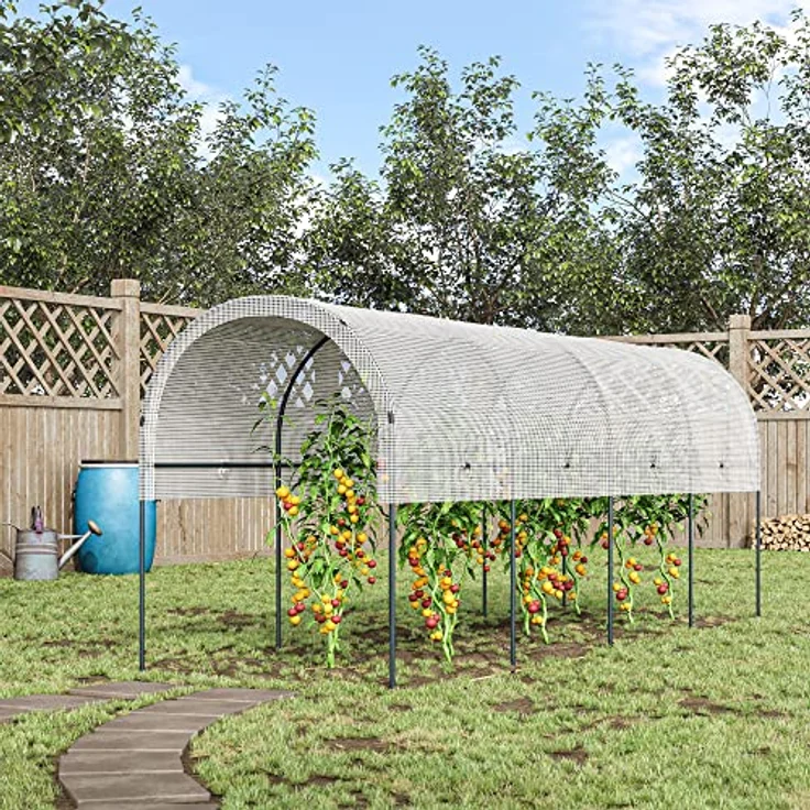 Outsunny Tomatengewächshaus, Winddichtes Foliengewächshaus, Tomatenhaus zur Anzucht, Tomatendach, Gewächshaus für Garten, Balkon, Stahl, PE, Weiß, 4 x 1,2 x 1,7m - Preisvergleich – Bild 2