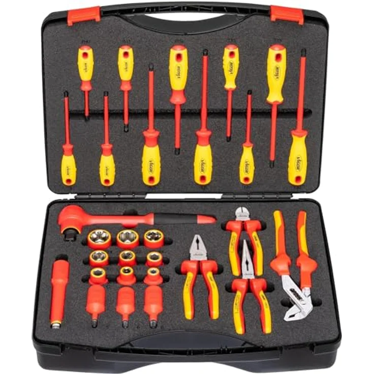 Vigor VDE Werkzeug Satz V5632 im Werkzeugkoffer, 29 Teile, 1/2 Zoll (12,5 mm), für bis zu 1000 Volt, mit Außen-Sechskant- und Innen-Sechskantprofil – Bild 2