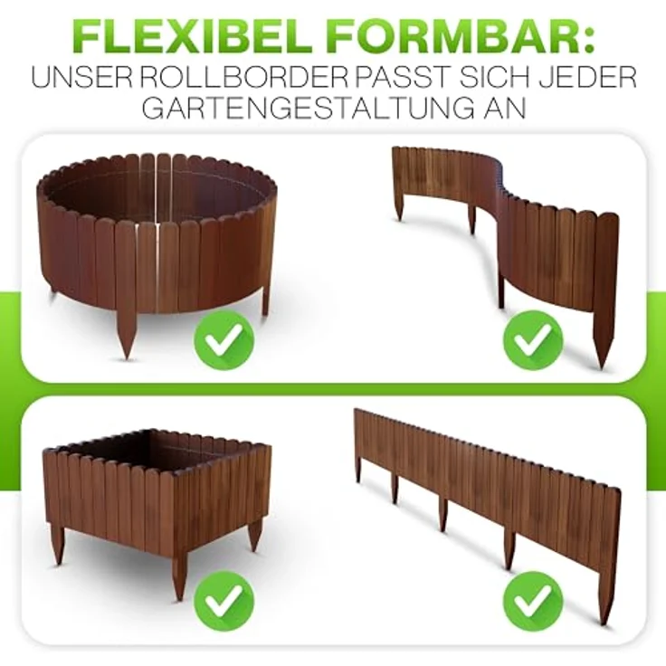 Gartenwelt Riegelsberger Rollboarder Braun Länge 203 cm Zaunhöhe 10 cm Holzzaun Mähkante Rasenkante Tannenholz – Bild 5