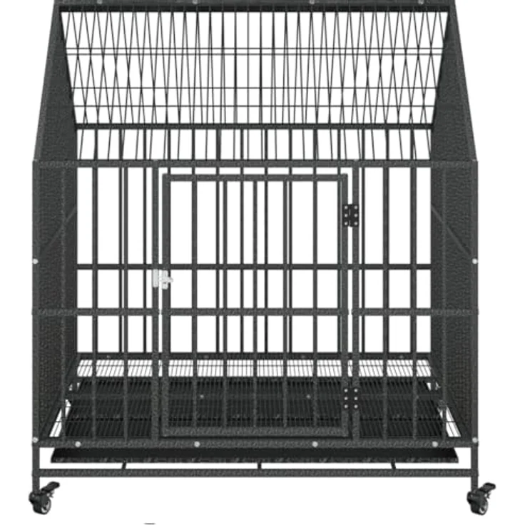 vidaXL Hundezwinger mit Rollen, Hundekäfig mit viel Platz, Hundehütte mit Tür mit Verschlüssen, Hundeauslauf Welpenlaufstall, Schwarz Verzinkter Stahl – Bild 5
