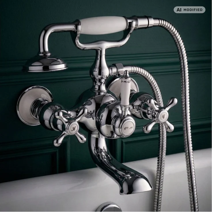PaulGurkes Wannenmischeinheit PG27MW-BHS, hochwertige Armatur aus massivem Messing mit Keramikventilen und Retro-Handbrause