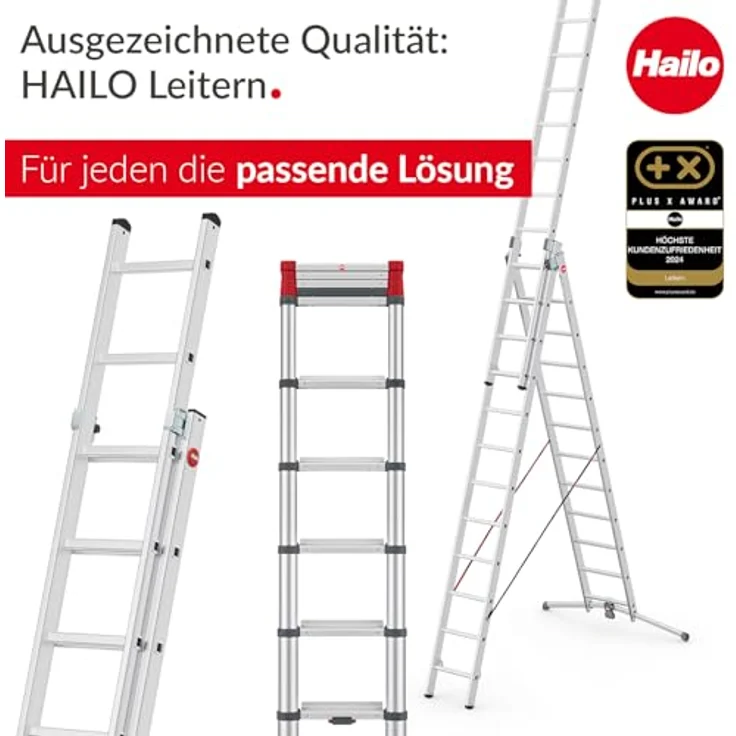 Hailo Teleskop-Anlegeleiter Aluminium, 9 Stufen, max. 150 kg, 265 cm, rutschfeste Sprossen, anodisierte Oberfläche, Einhand-Auslösesystem – Bild 7