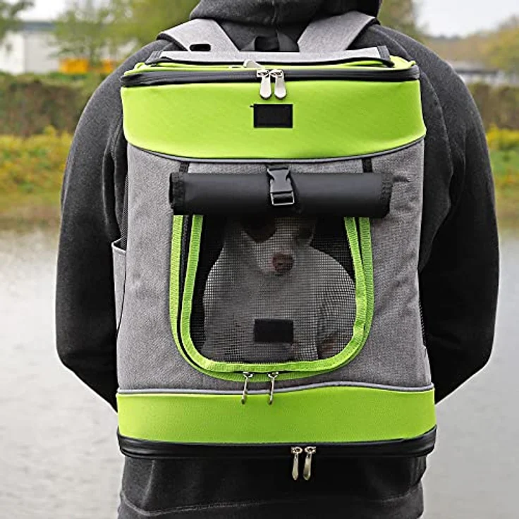 lionto Hunderucksack faltbarer Katzenrucksack Hundetransporttasche Haustiertragetasche, grau/grün – Bild 2