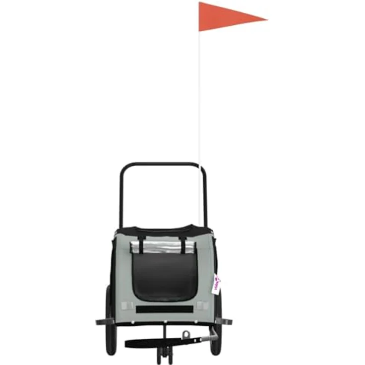 vidaXL Hunde-Transportbox Fahrradanhänger Hunde Grau und Schwarz Oxford-Gewebe und Eisen, mit PVC-Dach und Reflektoren - Preisvergleich – Bild 4