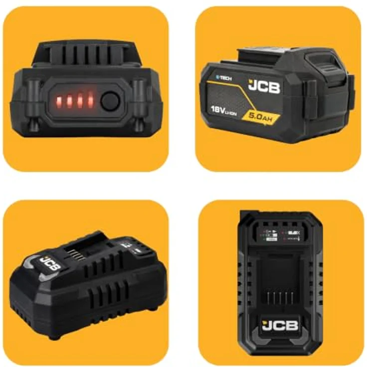 JCB 18PKIT-4 Akku Starter-Set, 75 Nm Drehmoment, inkl. 2x 5,0 Ah Akkus & Schnellladegerät, gelb-schwarz – Bild 8