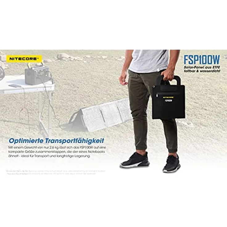 Nitecore FSP100WIPX5, 100W Solarpanel mit faltbarem Design, IPX5 Spritzwasserschutz, 2.60 kg – Bild 8