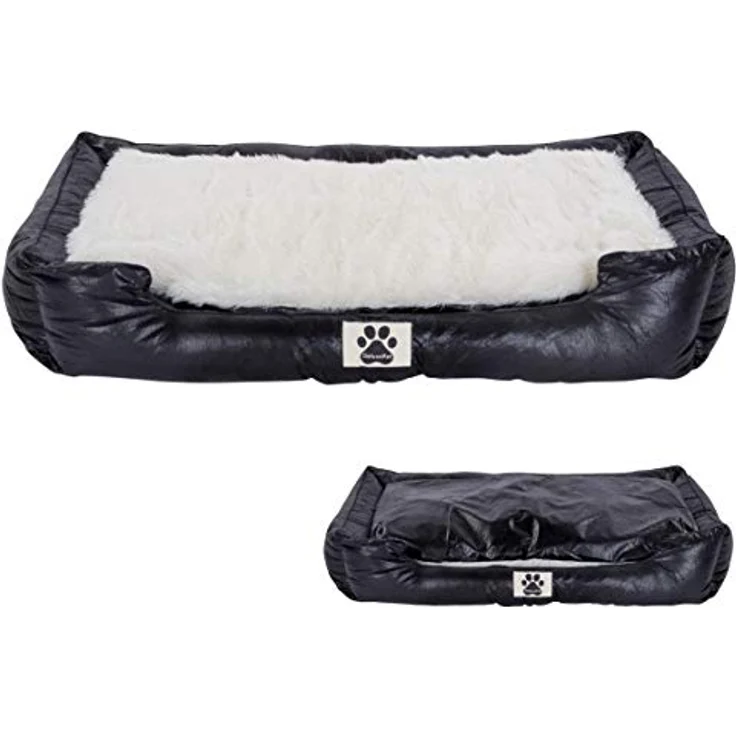 M&L Handel DeluxePet 'Schlummer' Hundebett schwarz 120x80 aus Kunstleder mit 2in1 Wendekissen, Hundekissen für große Hunde, Seiten weich gepolstert, Anti-Rutsch Rückseite – Bild 1