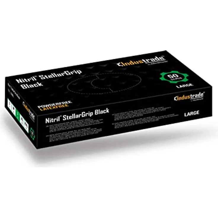 Meditrade Nitril-Industrie-Handschuhe – Diamant-Textur für verbesserten Griff, hypoallergen, beidhändig, Einweg, 6,5 g Dicke (schwarz) - Industrade – Bild 1