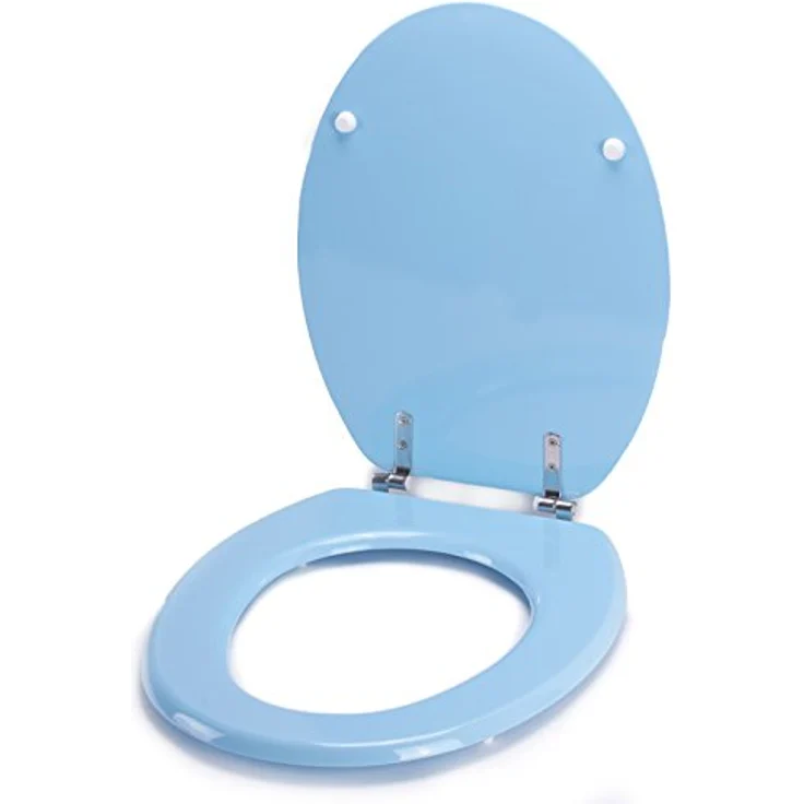 MSV WC-Sitz Cleo, MDF mit rostfreien Scharnieren, hellblau, 45 cm x 37 cm x 5,6 cm – Bild 6