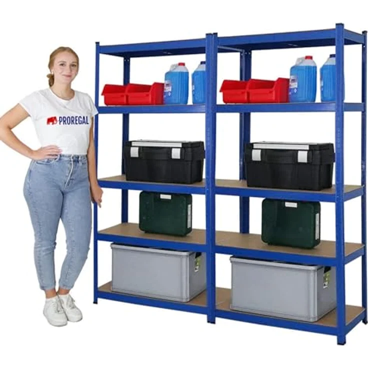 PROREGAL Mega Deal 2X Kellerregal Gorilla | HxBxT 180x90x40cm | Fachlast 175kg | Blau | Schwerlastregal mit Werkbank Nutzung – Bild 3