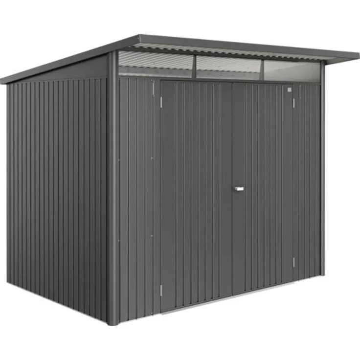 Biohort Gartenhaus AvantGarde A5 Doppeltür 260 x 220 cm dunkelgrau-metallic mit gesickter Tür und Drehgriff-Zylinderschloss