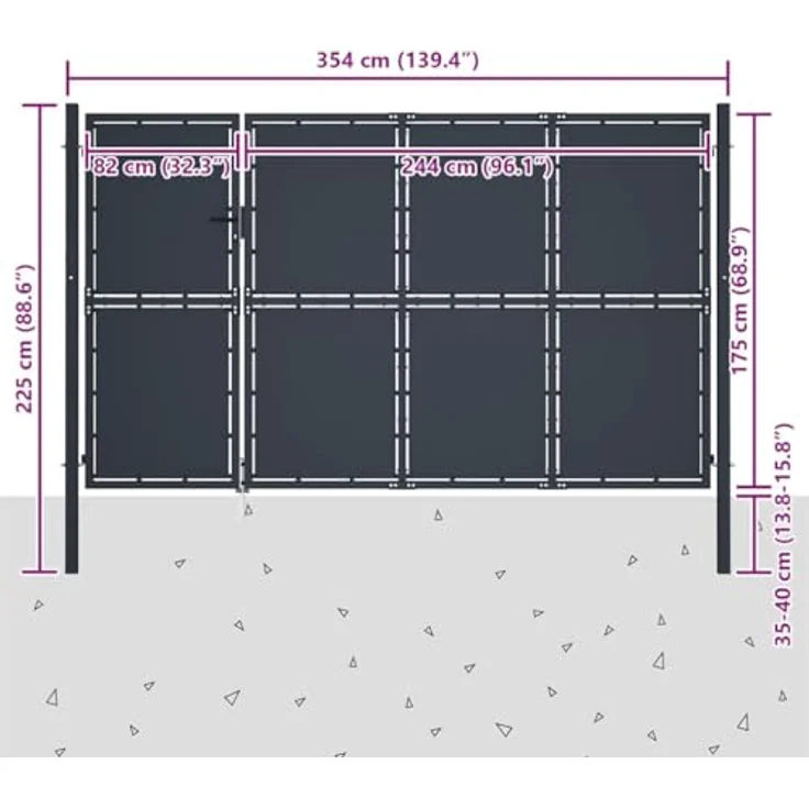 vidaXL Gartentor Stahl 350 x 175 cm anthrazit – Bild 2