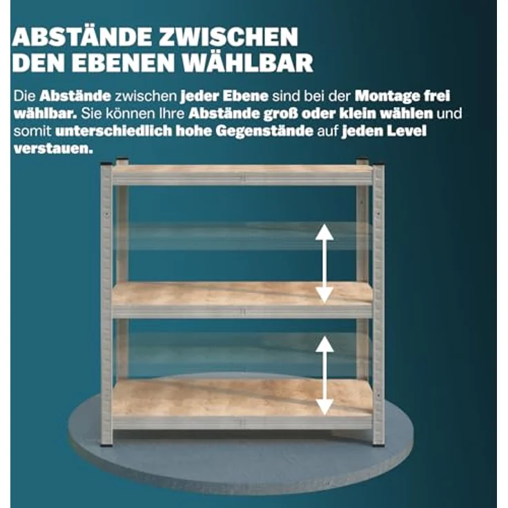 monzana Schwerlastregal, 2x Reifenregal für bis zu 8 Reifen, 795 kg Tragkraft, 3 höhenverstellbare Ebenen, vollverzinkte Stahlkonstruktion, inkl. Gummischutz, 180x120x40cm – Bild 4