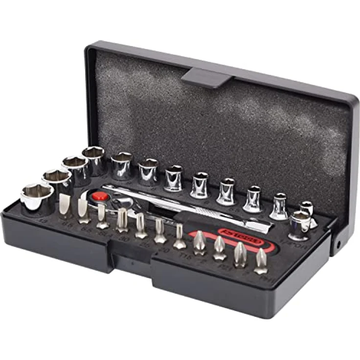 KS Tools Bit- und Steckschlüsselset 1/4" CHROMEplus, 26-tlg, hochglanz verchromt, Chrom Vanadium, inkl. Kunststoffkoffer, FlankTraction-Profil – Bild 1