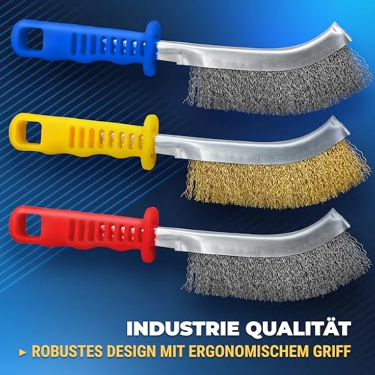 S&R 3-teiliges Hand-Drahtbürsten-Set, Edelstahl-, Messing- und Stahlbürsten für Metall, Holz und Rostentfernung – Ergonomische Handbürsten für Werkstatt & DIY-Projekte – Bild 2