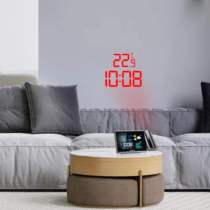 Kienzle Funk-Wetterstation mit Projektion, schwarz, Temperatur- und Luftfeuchtigkeitsmessung, Eiswarnung, Raumklima-Komfortindikator, 2 Weckzeiten mit Snooze-Funktion – Bild 2