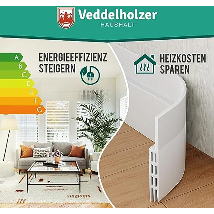 Veddelholzer 2 x 1 m zuschneidbar Türdichtung selbstklebend Zugluftstopper für Türen Tür Zugluftstopper Türdichtung unten weiß & braun perfekter Schallschutz Tür sowie Insekten & Geruchsschutz – Bild 5