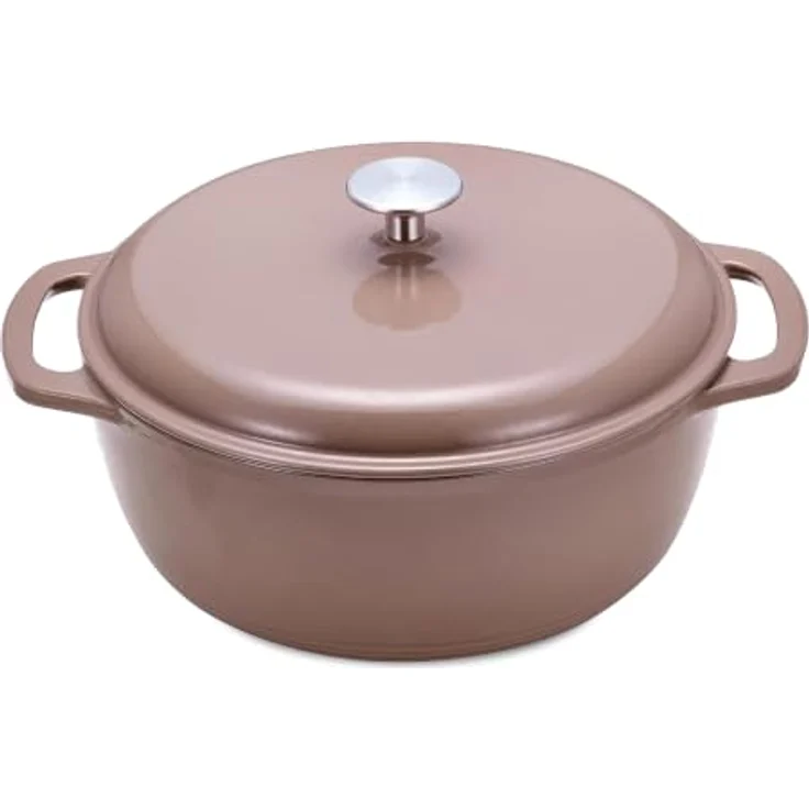 Amazon Basics Schmortopf Rund, Emaillierter Gusseisen Dutch Oven, 4,1 L, Lehmfarben, für alle Herdarten geeignet – Bild 1