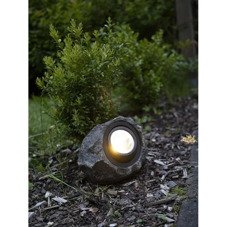 Star 480-74, Gartendekoration aus Keramik, grauer Stein mit integriertem Solarpanel und Dämmerungssensor, 16 x 20 x 12 cm – Bild 3