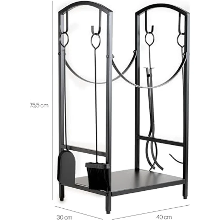 Neustein Kaminholzregal mit 4-teiligem Kaminbesteck, 75x30x40cm, aus pulverbeschichtetem Metall in Schwarz, stabil und platzsparend – Bild 3