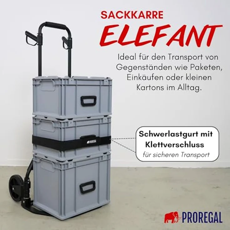 PROREGAL® Sackkarre ELEPHANT Traglast 250kg Alurahmen ergonomische Griffe Gummiräder – Bild 2