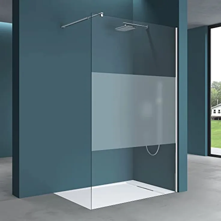 Mai & Mai Duschwand Bremen2MS, Duschabtrennung 50x200cm aus 10mm ESG-Sicherheitsglas mit NANO-Beschichtung und Milchglas-Streifen