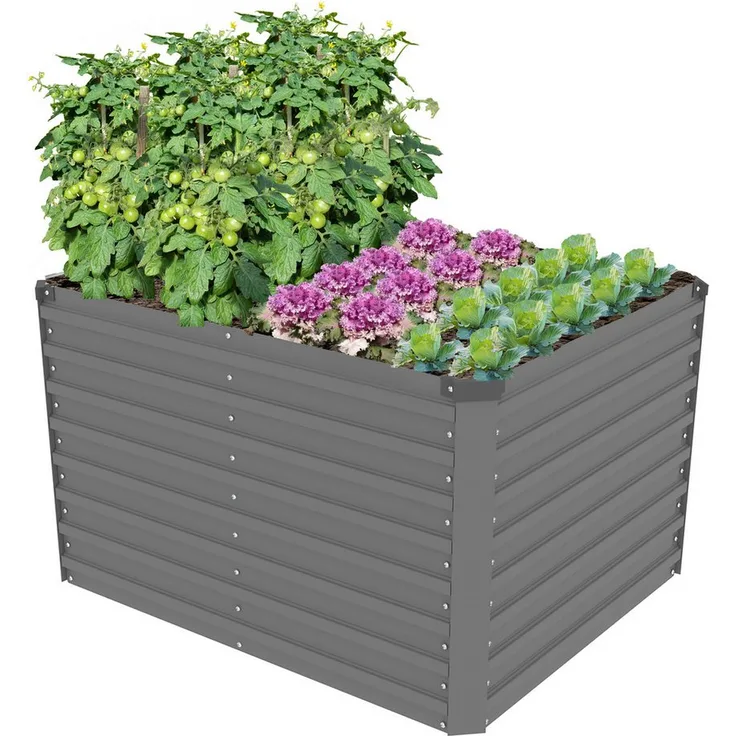 KONIFERA Hochbeet Emmy, bodenloses Gartenbeet aus verzinktem Stahl, hellgrau, 100x80x60 cm mit Verstrebungen für mehr Stabilität