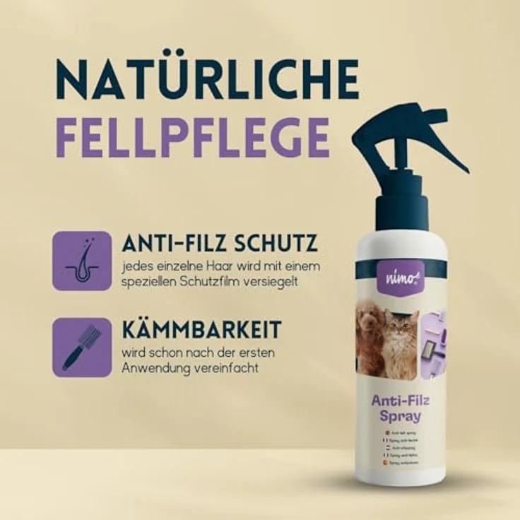 nimo Fellpflege Anti-Filz Spray, 250 ml, biologische Lösung gegen Verfilzung für verbesserte Kämmbarkeit – Bild 5