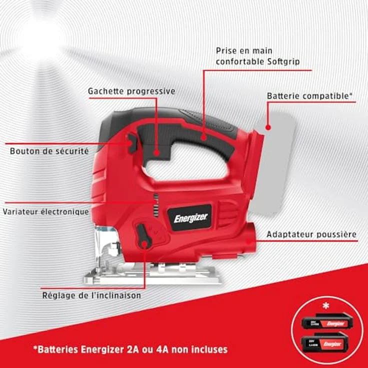 Energizer Scie Sauteuse Sans Fil 20V, 230 CPM, für Holz (80mm) und Metall (6mm), werkzeugloser Klingenwechsel, integrierter Staubsammler, Zubehör inklusive, Batterie nicht enthalten – Bild 5