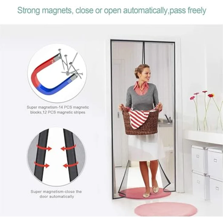 MYCARBON Fliegengitter Tür Magnet, Insektenschutz für Balkontür 90x230cm, Klebmontage ohne Bohren, dicht schließend, reißfester Dacron-Stoff – Bild 4