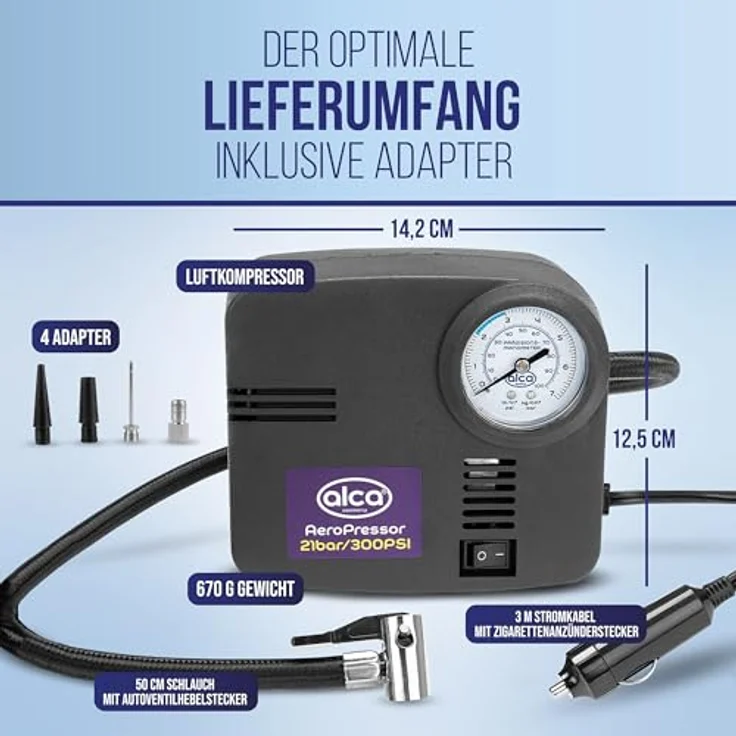 alca® Auto Kompressor mini 12V elektrische Luftpumpe Luftkompressor 21 bar Zigarettenanzünder – Bild 3
