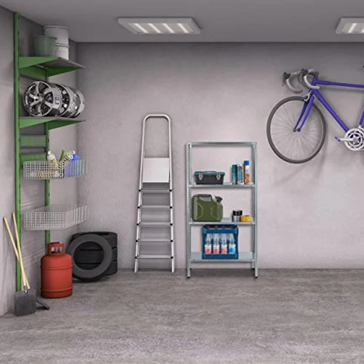 Relaxdays Metallregal verzinkt, HBT: 145x75,5x30 cm, 4 Böden, bis 160kg, zum Schrauben, Stahl, Lagerregal Keller, Silber – Bild 2