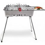 Grillpeter Mangal Astana Deluxe, tragbarer Holzkohlegrill aus Edelstahl mit 9er Spießdreher Grillmotor USB und Powerbank
