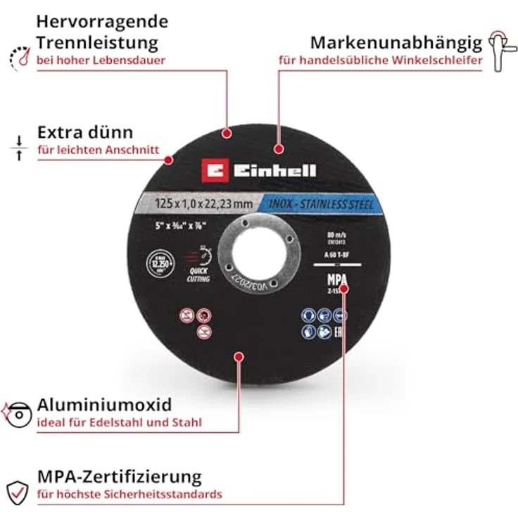 Einhell Trennscheiben Metall, 10-tlg., Ø 125 mm, MPA-zertifiziert für präzises und schnelles Trennen – Bild 2