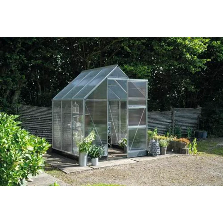 Halls Icon 6 Gewächshaus, 3,7 m², Polycarbonat 4 mm, Alu-Rahmen, freistehend, mit Satteldach