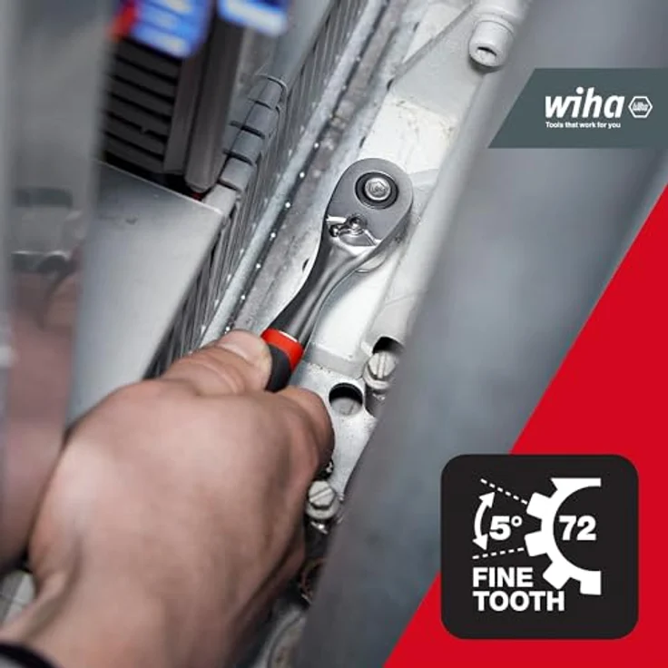 Wiha Umschaltknarre mit Druckknopf und Kugelsicherung I Feinverzahnt mit 72 Zähnen I 1/2" I Feinzahn-Umschaltknarre (45627) – Bild 4