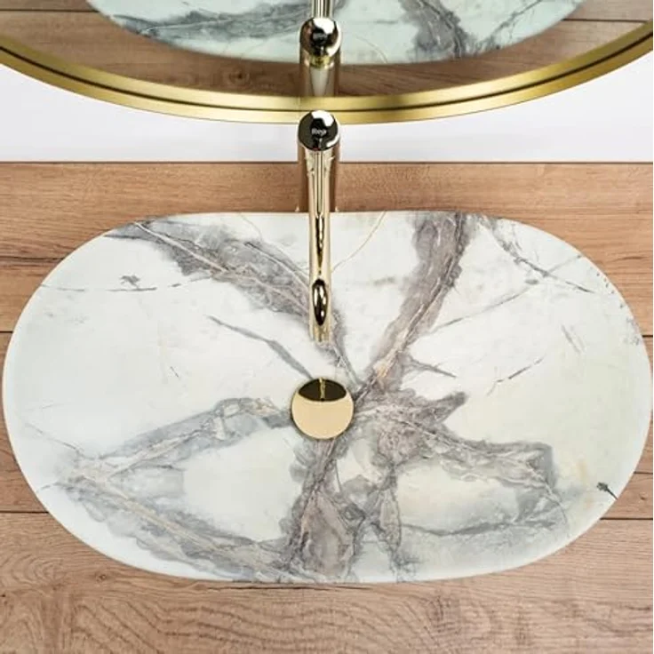 wohnwerk.idee Aufsatzwaschbecken Waschbecken Marmor Optik 62,5x36cm Royal Sand, einzigartiges und unnachahmliches Muster – Bild 4