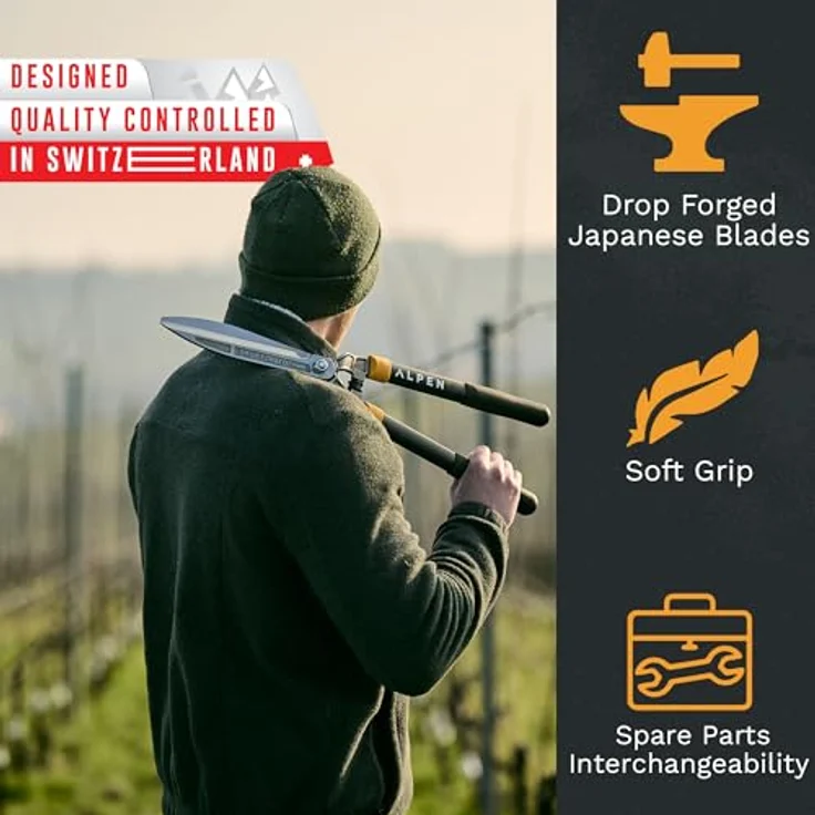 Alpen Swiss Tools Gartenschere PILATUS 200, hochwertige Astschere mit 225 mm Klingenlänge und ergonomischen Aluminiumgriffen, schwarz – Bild 3