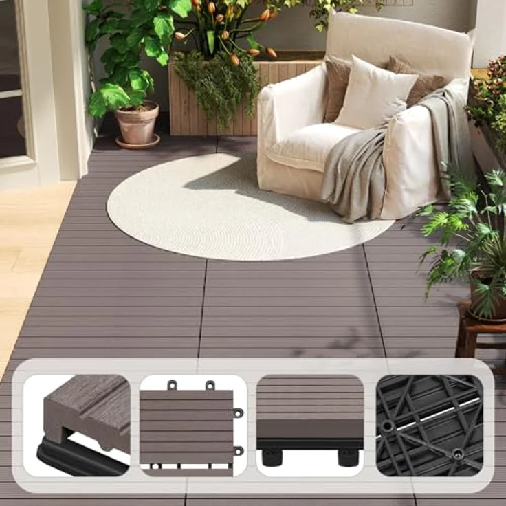 12er-Set WPC Terrassenfliese mit Klicksystem braun – Bild 6