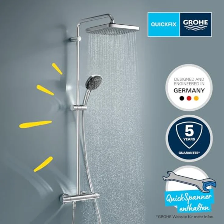 Grohe Vitalio Comfort 250 Duschsystem mit Thermostatbatterie, Handbrause Vitalio Comfort 110, schwenkbarer Brausearm, inkl. Monitoreinstellung, Antikalk-System – Bild 5