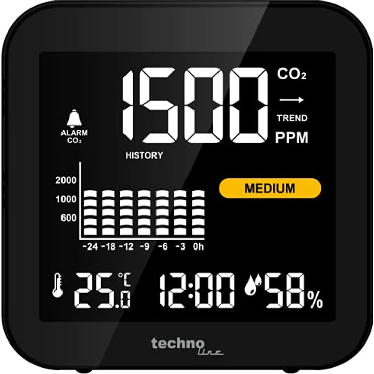 Technoline WL 1025, Thermometer + Hygrometer, Luftgütemonitor mit Innenluftüberwachung, Schwarz – Bild 4