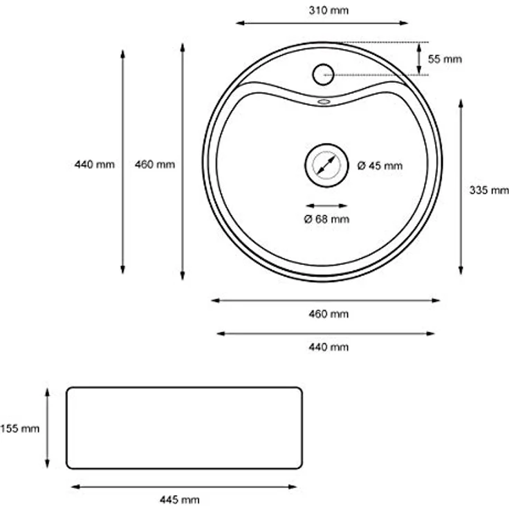 ECD Germany Waschbecken Waschtisch Ø 460 x 155 mm aus Keramik Weiß inkl. Ablaufgarnitur für Waschbecken mit Überlauf Aufsatzbecken Aufsatzwaschbecken Aufsatzwaschtisch Waschschale Spülbecken Becken – Bild 4