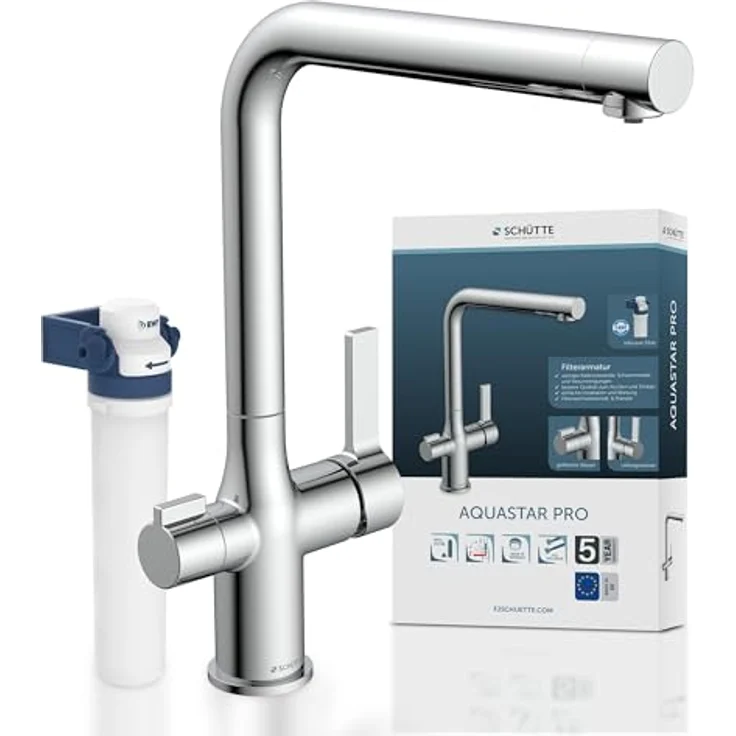 Schütte AQUASTAR PRO Spültischarmatur mit Filtersystem für Trinkwasser, Cold-Start-Funktion, 360° schwenkbarer Auslauf – Bild 1