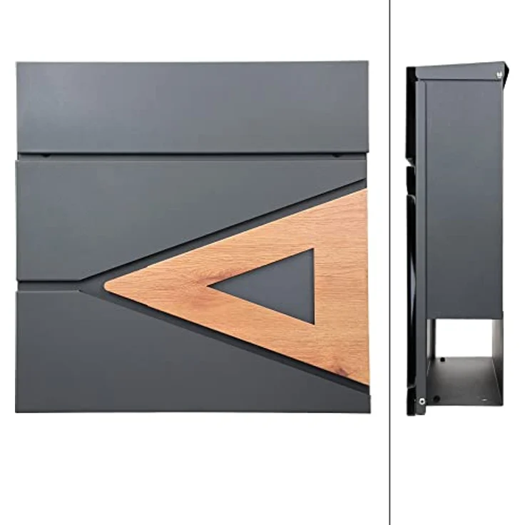 ECD Germany Standbriefkasten mit Zeitungsfach, Design Briefkasten mit Pfosten, Briefkastenanlage Briefkastenständer Ständer 2 Füße Silber metallic 120cm Edelstahl, Postkasten Anthrazit-Holzoptik Stahl – Bild 3