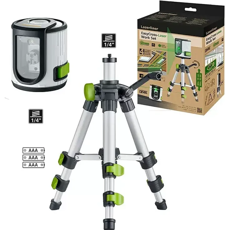 Laserliner EasyCross-Laser Work Set, Kreuzlinienlaser mit grünem Laserstrahl und max. Arbeitsbereich von 40 m