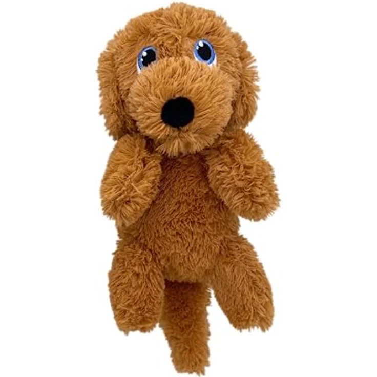 KONG Comfort Pups, Plüschfell mit geringer Füllung und Quietschelement, knisternde Ohren, Größe M, goldfarben – Bild 1